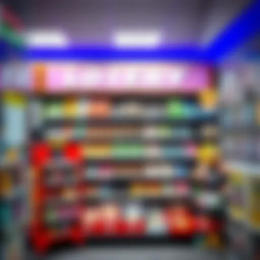 Modern Lottery Store Showcase A modern lottery store showcasing various lottery tickets and promotional materials.